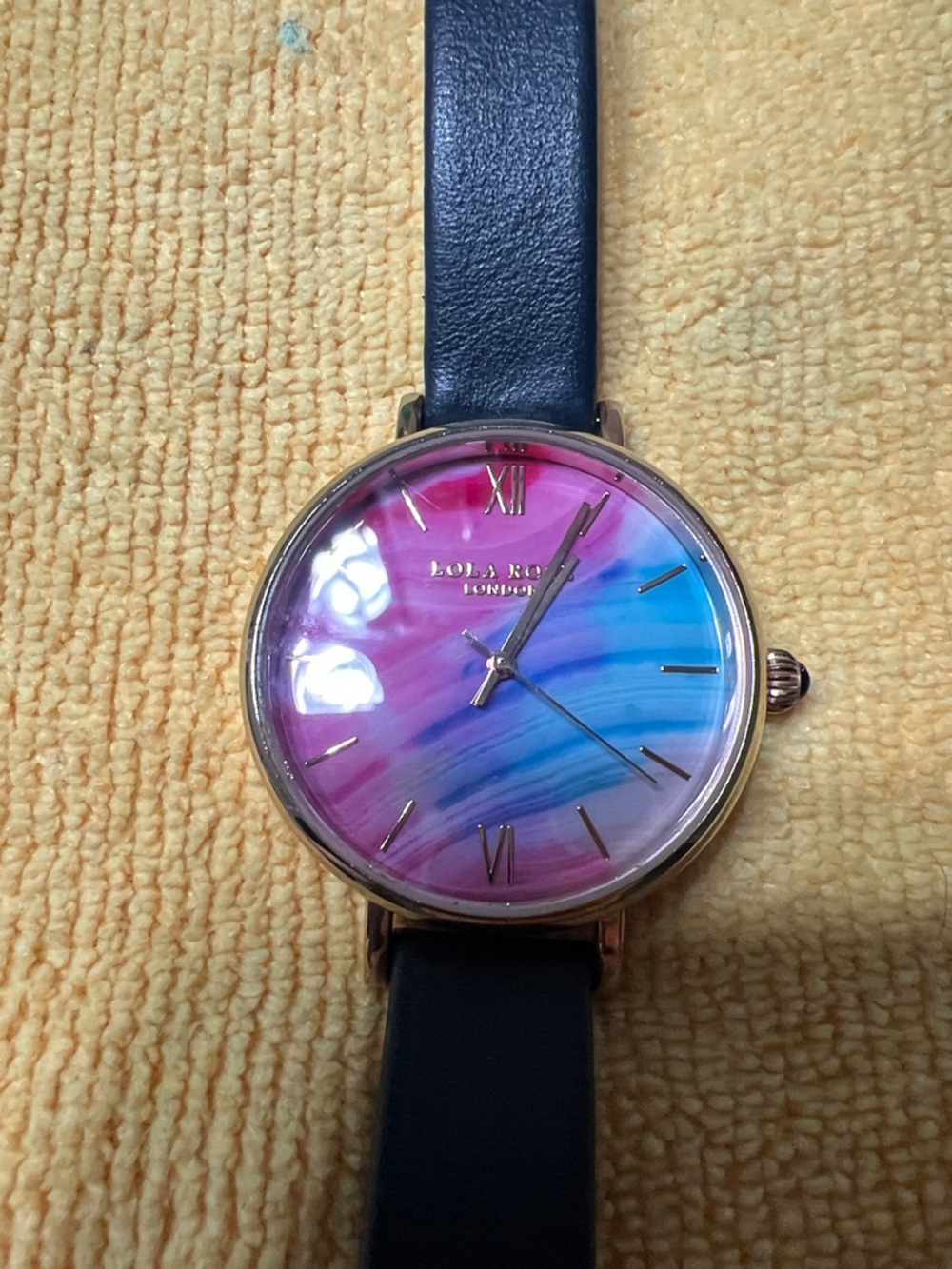 Lola Rose London Swirl Dial Watch with Black Strap